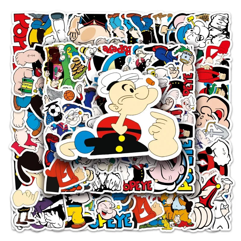 50pcs Popeye Stickers for Laptop, Phone, Car, Scooter, Suitcase, Water Bottle, Stationery, Refrigerator Decoration (ONLINE ORDER ONLY)