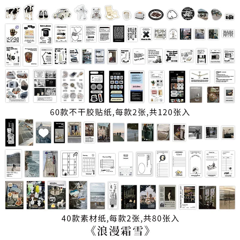 200Pcs/set Korean Style Fresh Sticker Note Paper Material Pack For Handbook Diary Collage DIY Scrapbooking Decoration Stationery (Online Order Only)