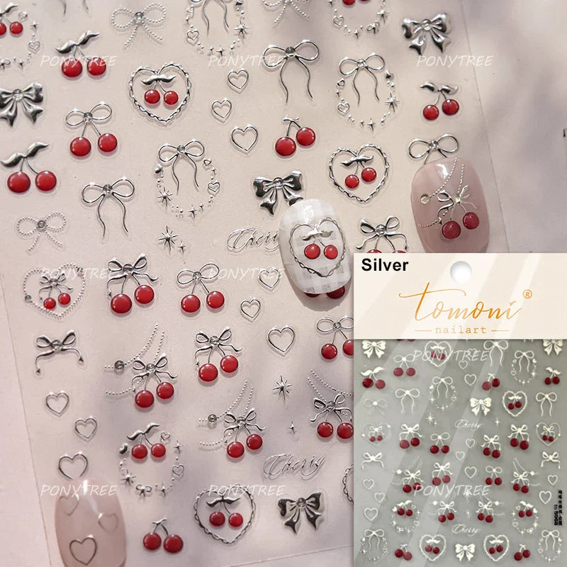 Mini Fruit Cherry Charming Strawberry Ribbon Line Bowknot Jelly Charming Chic Self Adhesive Nail Art Stickers Manicure Decals (ONLINE ORDER ONLY)