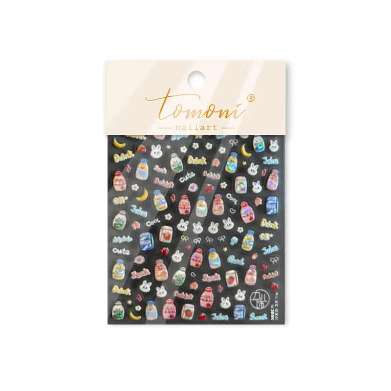 Cute Bowknot Rabbit Fruit Juice Beverage Drink Strawberry Peach Banana Adhesive Nail Art Decoration Stickers Manicure Decals (ONLINE ORDER ONLY)