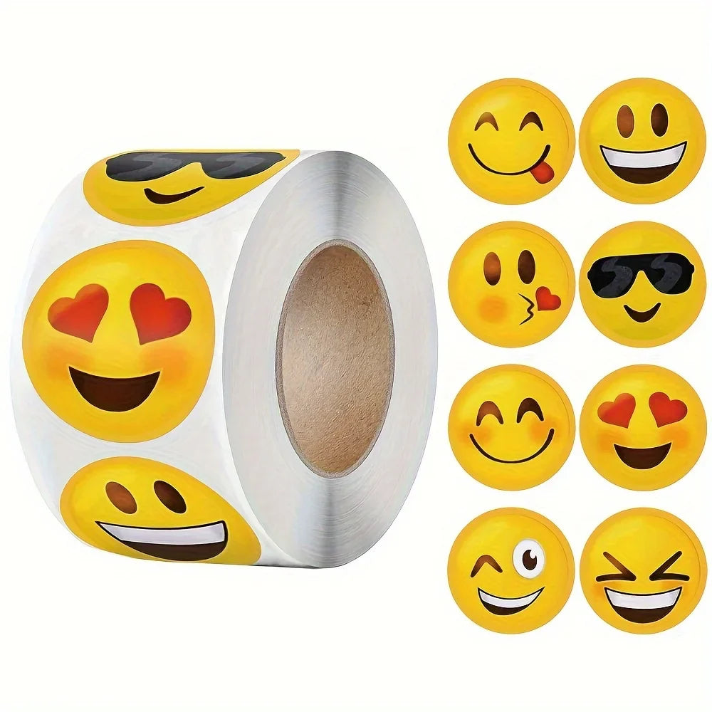 500pcs/roll Cartoon Funny Face Expression Reward Stickers, DlY Decoration Label  For Game Gift Envelope Self Adhesive Stickers (ONLINE ORDER ONLY)