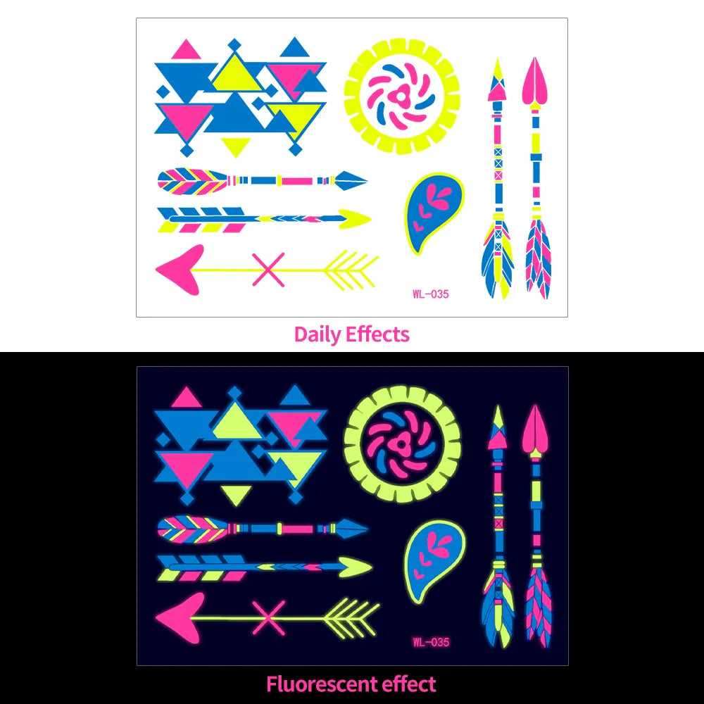 1pc Bohemia Fluorescent Sticker Luminous Temporary Tattoos Stickers UV Glow Fluorescent Tattoo Waterproof For Body Art Decals *& (Online Order Only)