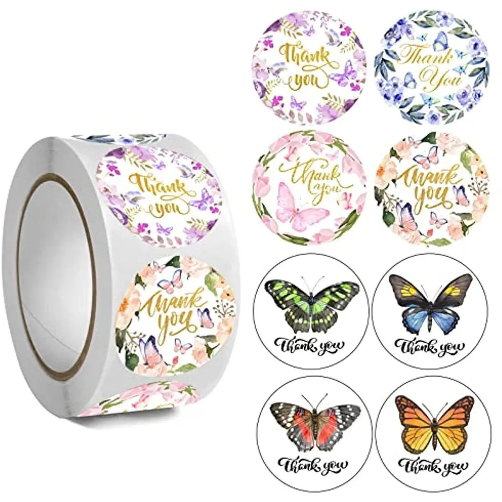 500pcs /rolls Thank You Stickers Labels Stamps Round Butterfly Multicolor Envelopes Cute Closure Wedding Decoration Sticker (ONLINE ORDER ONLY)