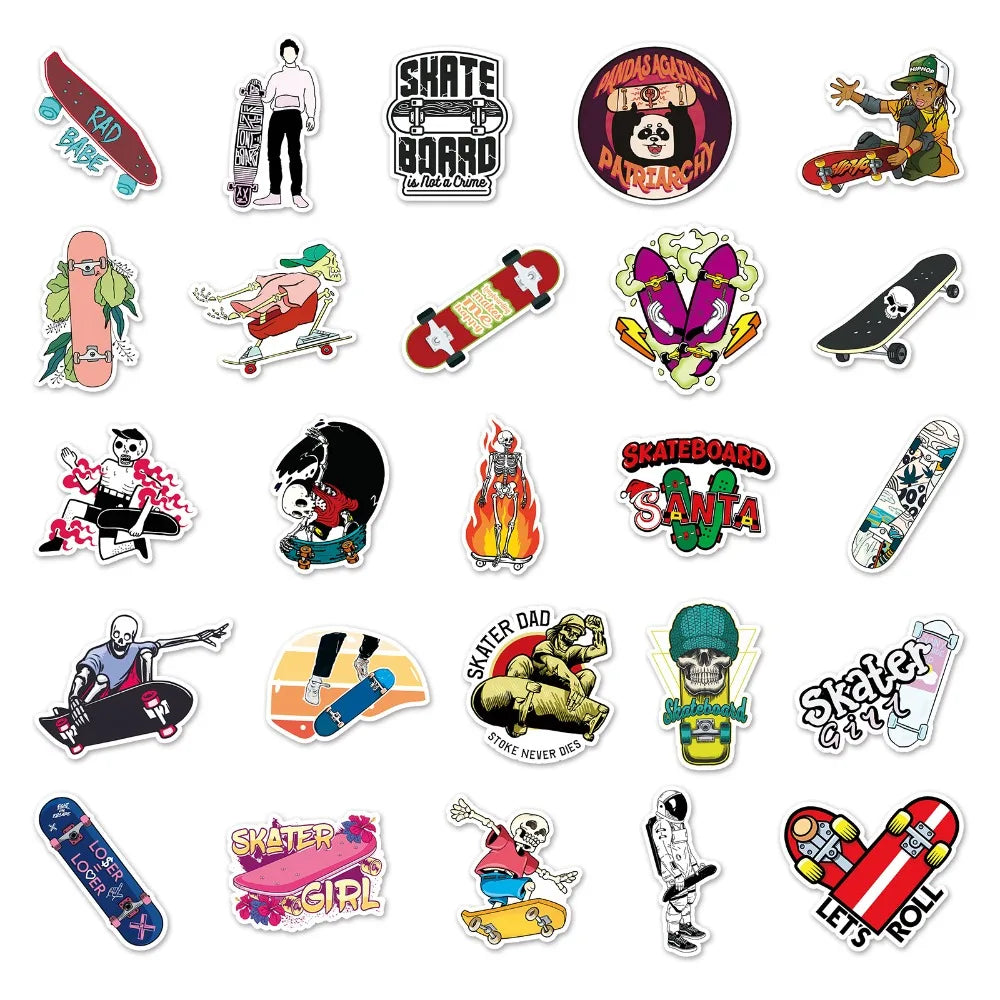 10/50PCS Sports Skateboard Stickers Laptop Bicycle Guitar Skateboard Sticker Kid DIY Graffiti Waterproof Personalized Stickers (Online Order Only)