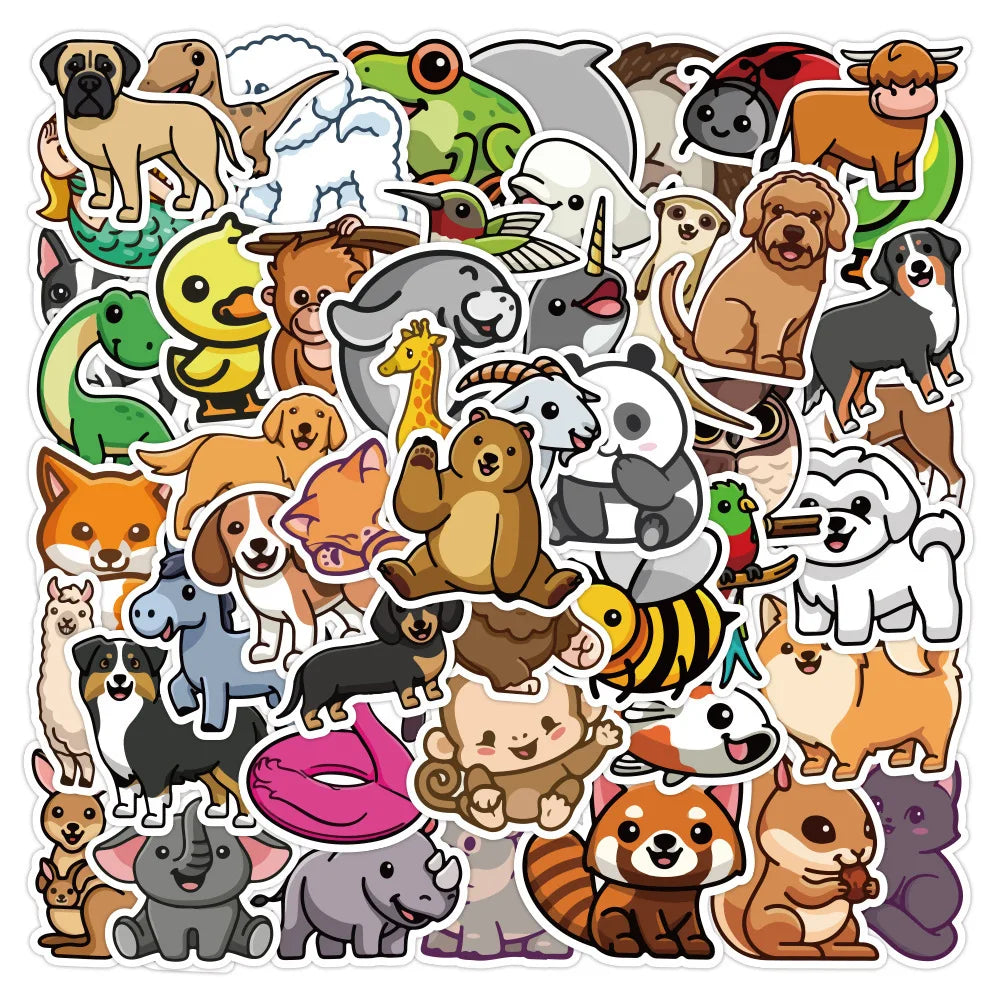 50pcs Animal Cartoon Stickers for Luggage, Laptop, Phone, Kids Toys (Online Order Only)