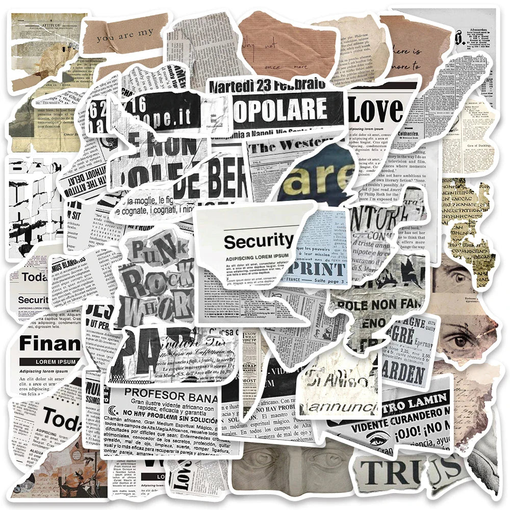 50pcs Classic Text Fragments Aesthetic Stickers For Luggage Phone Guitar Diary Waterproof Graffiti Laptop Decals Kids Toy (ONLINE ORDER ONLY)