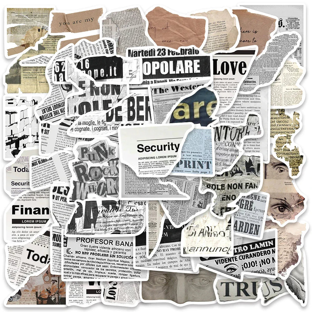 50pcs Classic Text Fragments Aesthetic Stickers For Luggage Phone Guitar Diary Waterproof Graffiti Laptop Decals Kids Toy (ONLINE ORDER ONLY)