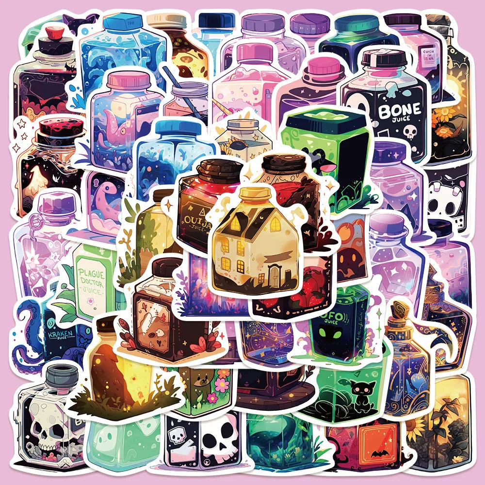 50pcs Gothic Magic Juice Graffiti Stickers for Helmets, Walls, DIY Decor Wholesale (Online Order Only)