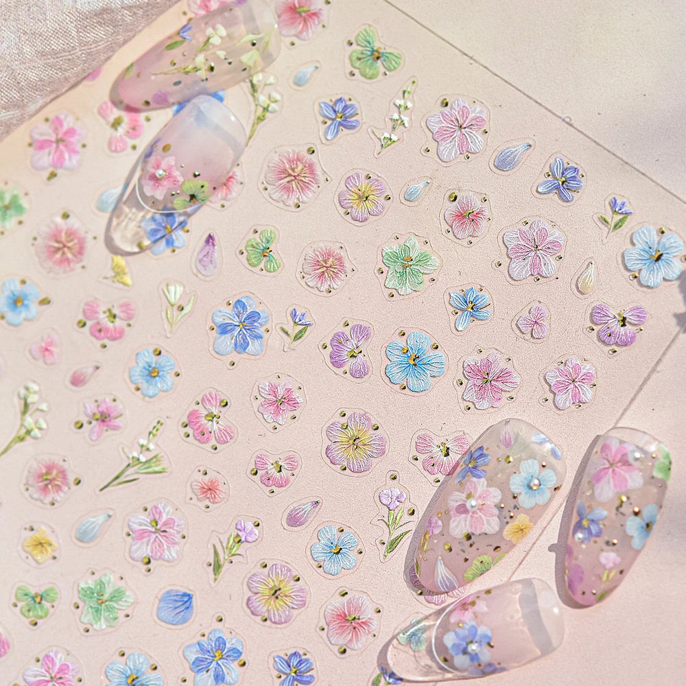 Colourful Dried Flower Petal Texture Peach Blossom Orchid Fragrant Bouquet 5D 3D Self Adhesive Nail Art Stickers Manicure Decals (ONLINE ORDER ONLY)