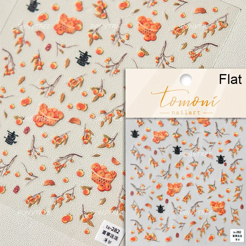 Strawberry Cherry Loquat Longan Peach Grapes Plant Red Bean Fruit Flat Realistic Painting 3D Nail Art Stickers Manicure Decals (ONLINE ORDER ONLY)