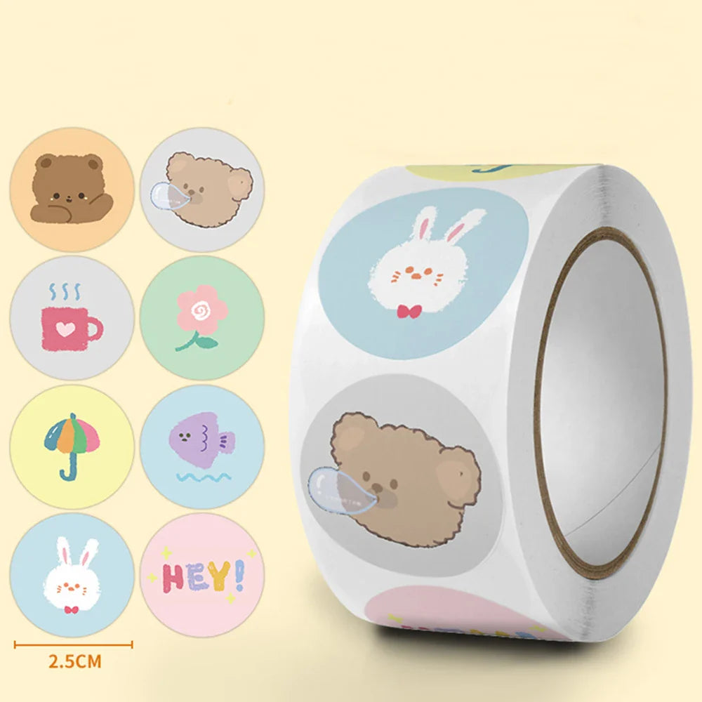 100-500pcs Cute Cartoon Stickers 1inch Reward Sticker Round Rainbow Seal Labels for Handmade Gift Packing Decor Kids (Online Order Only)