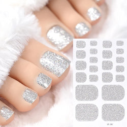 22Tips Pink Red Glitter Design Baking-free Toenail Stickers Solid Color Adhesive Full Cover Toe Nail Strip Slider Manicure Decal (ONLINE ORDER ONLY)