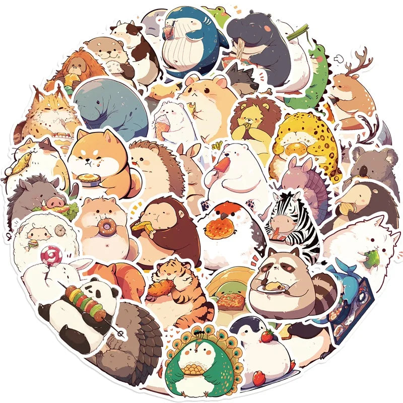 10/30/50PCS Animal Eating PVC Sticky Sticker Aesthetic Children's Korean Stationery DIY Decoration Scrapbooking School Supplies (Online Order Only)