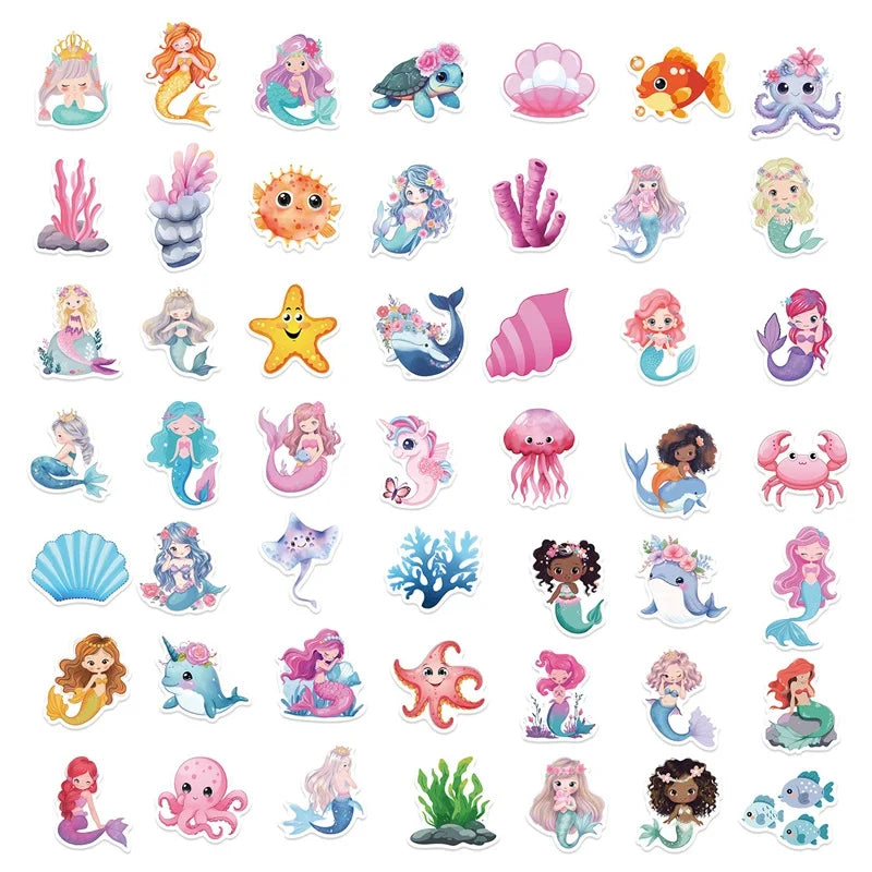 10/30/50PCS Cute Mermaid PVC Sticker Aesthetic Chidlren's Stationery Korean Decoration Scrapbooking School Supplies for Kids (ONLINE ORDER ONLY)