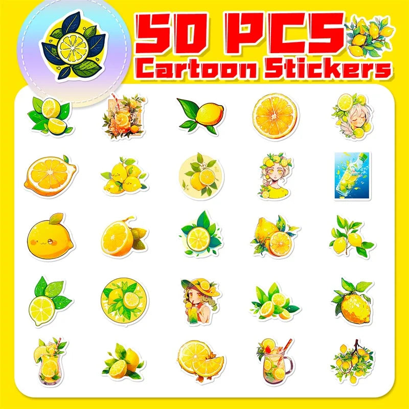 10/30/50PCS Fresh Lemon PVC Sticker Aesthetic Children's Decoration Scrapbooking Korean Stationery School Supplies for Kids (ONLINE ORDER ONLY)