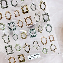 Retro Glass Geometry Glaze Rectangle Round Rose Camellia Adhesive Nail Art Stickers Frame Gemstone Charm Noble Manicure Decals (ONLINE ORDER ONLY)
