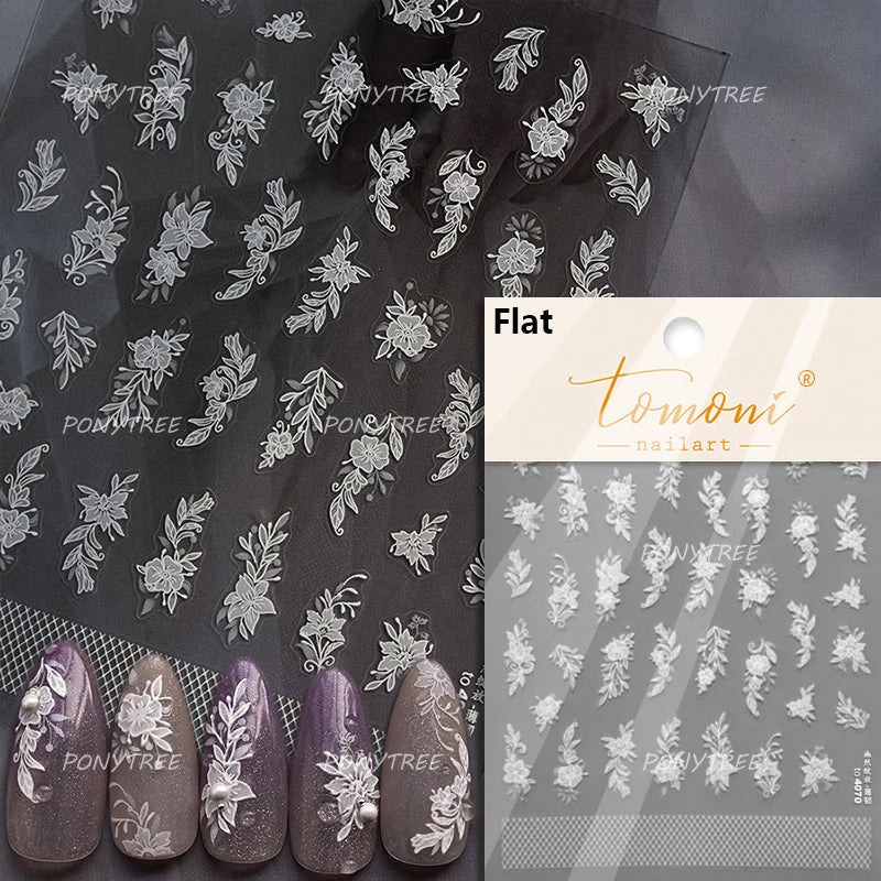 French Romantic Lace Flower Fabric Art Pearl Pendant Portrait Bowknot Textile Printing Delicate Nail Art Stickers Manicure Decal (ONLINE ORDER ONLY)