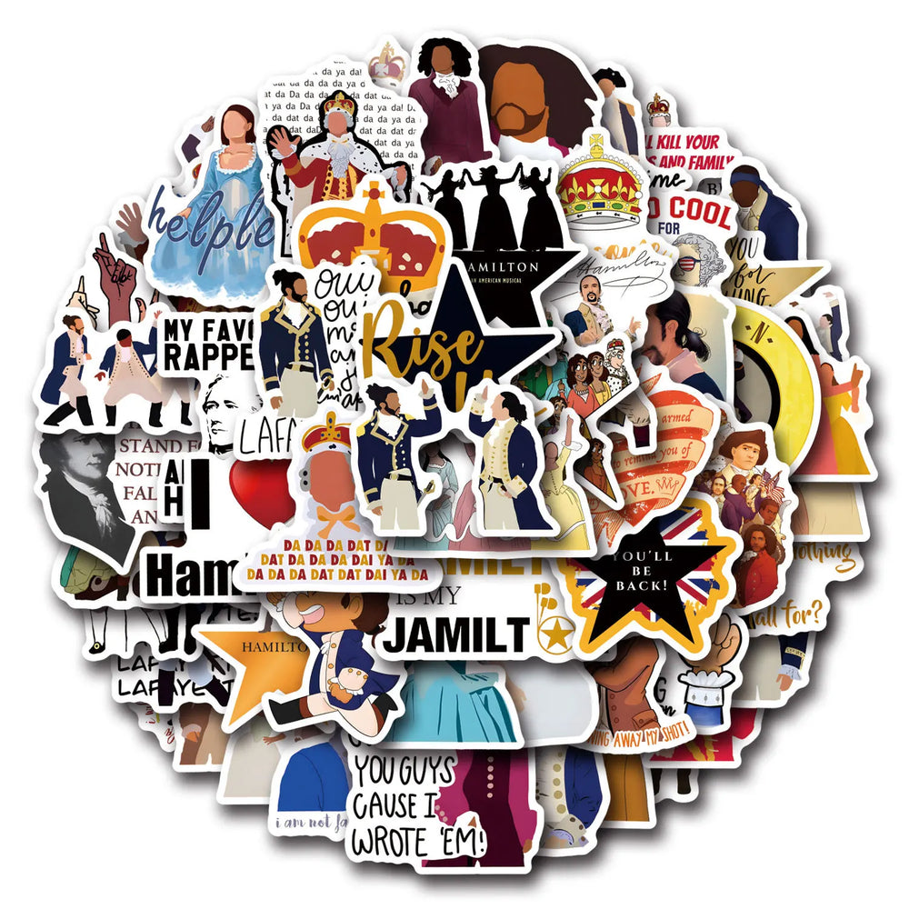 Hamilton Cartoon Stickers: Music Drama Decals for Scrapbook, Fridge, Luggage, Laptop, Phone, Guitar, Skateboard (Online Order Only)