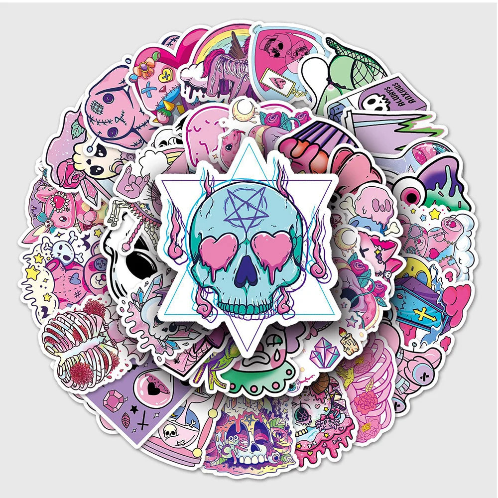 10/30/50PCS Cute Gothic Halloween Skull Magic Stickers DIY Laptop Luggage Skateboard Graffiti Decals Sticker for Kid Toys (Online Order Only)