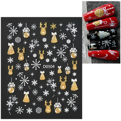 1pc Christmas Nail Sticker 3D Gold Glitter Snowflake Elk Penguin Bells Design Adhesive Nail Slider Decals Winter Manicure Decor* (Online Order Only)