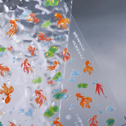 Lotus Leaf Brocaded Carp Koi Playing Goldfish Cavort Ripple Droplet Water Bubbles Self Adhesive Nail Art Stickers Manicure Decal (Online Order Only)