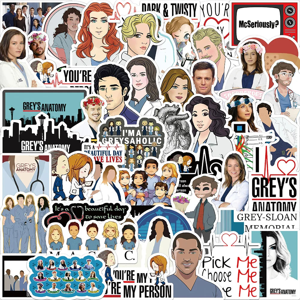 50PCS Grey's Anatomy Stickers PVC Decals for Luggage Laptop Phone Scrapbook (Online Order Only)