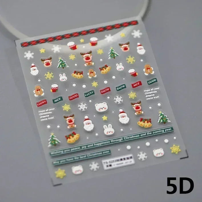 Snowman Apple Stars Gift Bell Snowflake Christmas Tree 3D Jelly Self Adhesive Nail Art Stickers Santa Claus Xmas Manicure Decals (ONLINE ORDER ONLY)