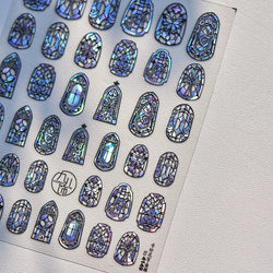 Retro Shiny Glazed Rococo Flower Window Dreamy Butterfly Geometric Frame Stamp Embossed Reliefs Nail Art Stickers Manicure Decal (Online Order Only)