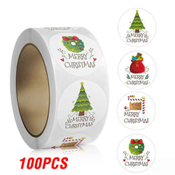 100-500pcs White Merry Christmas Sticker Holiday Party New Year Decoration Gift Box Seal Sticker Baking Label Packaging Sticker (ONLINE ORDER ONLY)