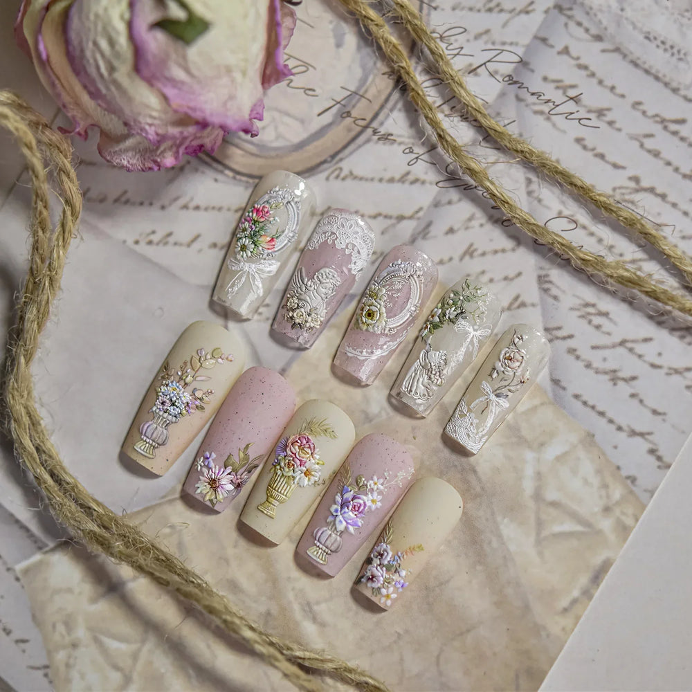 Angel Bowknot Stone Statue Vintage Photo Frame Flower Bed Bouquet Garden Rose Crown Adhesive Nail Art Stickers Manicure Decals (ONLINE ORDER ONLY)