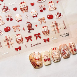 Bowknot Bear Cake Chocolates Food Star Cherry Apple Cook Love Heart Adhesive Nail Art Sticker Rhinestone Reliefs Manicure Decal (ONLINE ORDER ONLY)