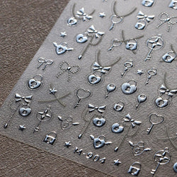 Black Silver Gold Dark Rococo Line Bowknot Wing Key Love Lock Star Tassel Pendant Heart Adhesive Nail Art Sticker Manicure Decal (ONLINE ORDER ONLY)