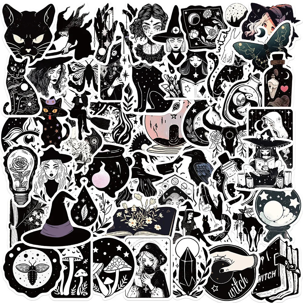 Gothic Witch Stickers Pack: Waterproof Decals for Skateboard, Laptop, Motorcycle, Car (Online Order Only)
