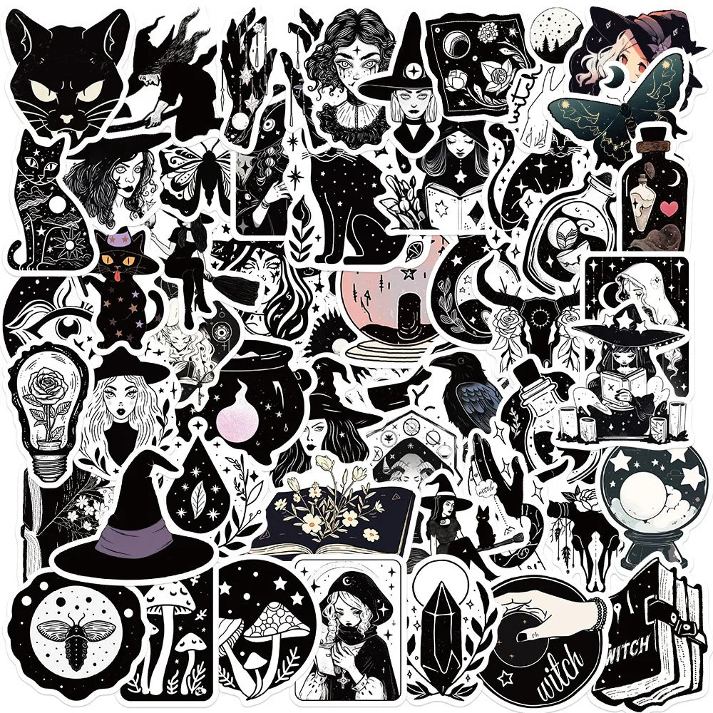 Gothic Witch Stickers Pack: Waterproof Decals for Skateboard, Laptop, Motorcycle, Car (Online Order Only)