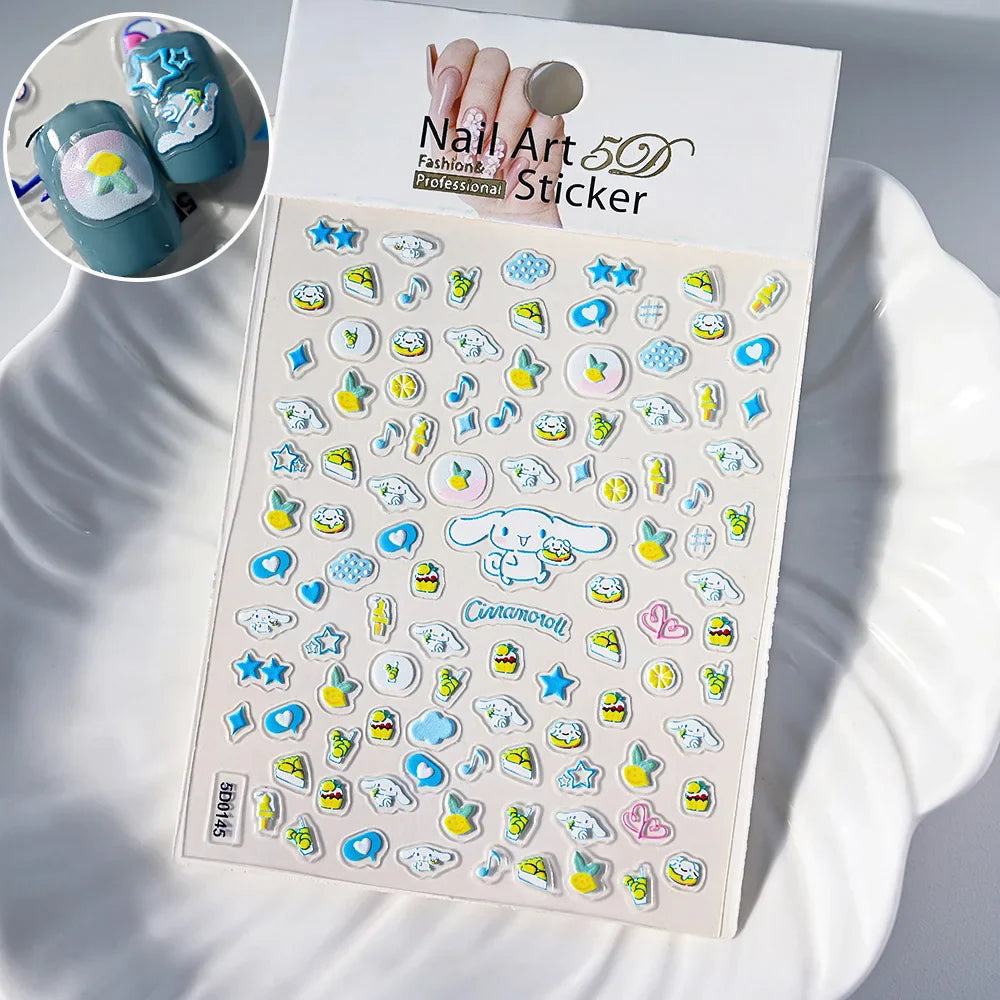 1pc 5D Cartoon Nail Art Stickers Waterproof Matte Finish with Kuromi, Cinnamoroll & Hello Kitty Designs Perfect for DIY Manicure (Online Order Only)