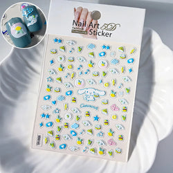 1pc 5D Cartoon Nail Art Stickers Waterproof Matte Finish with Kuromi, Cinnamoroll & Hello Kitty Designs Perfect for DIY Manicure (Online Order Only)