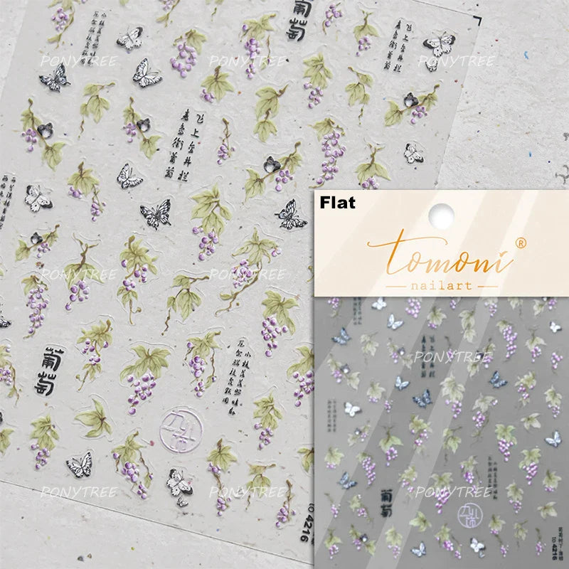 Pink Peach Blossom Flower White Pear Romantic Archaistic Swallow Window Adhesive Nail Art Stickers Rhinestone Manicure Decals (ONLINE ORDER ONLY)