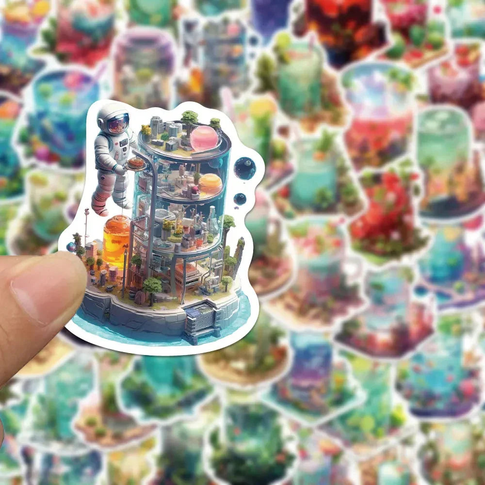 10/30/50pcs INS Style Art Drink Aesthetic Stickers Cartoon Plant Decals Kids Toys DIY Laptop Phone Scrapbook Decoration Sticker (ONLINE ORDER ONLY)