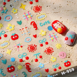 Flower Star Sun Grid Line Interesting Graffiti Tulip Cherry Apple Fruit Dot Painting Adhesive Nail Art Stickers Manicure Decals (ONLINE ORDER ONLY)