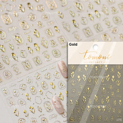 Golden Border Tulip Bloom Flower Bowknot Geometric Frame Metal Workmanship Charming Adhesive Nail Art Sticker Manicure Decals (ONLINE ORDER ONLY)