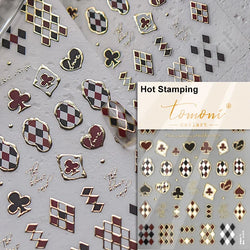 Poker Red Love Heart Square Grid Star Moon Card Pattern Spade Retro 3D Self Adhesive Nail Art Decoration Sticker Manicure Decals (Online Order Only)