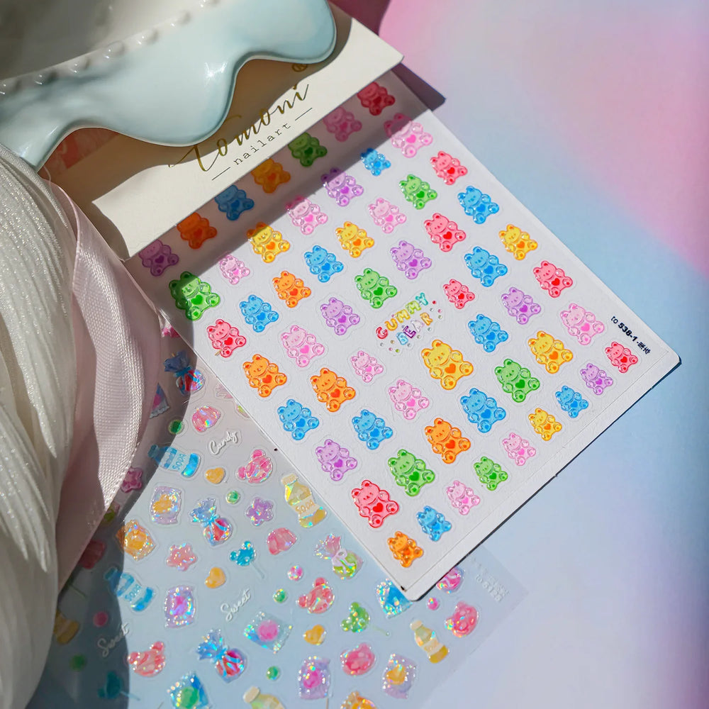 Colourful Jelly Rabbit Bunny Gummy Bear Cute Lollipop Soda Water Candy Snack Pudding Star Heart Nail Art Stickers Manicure Decal (ONLINE ORDER ONLY)
