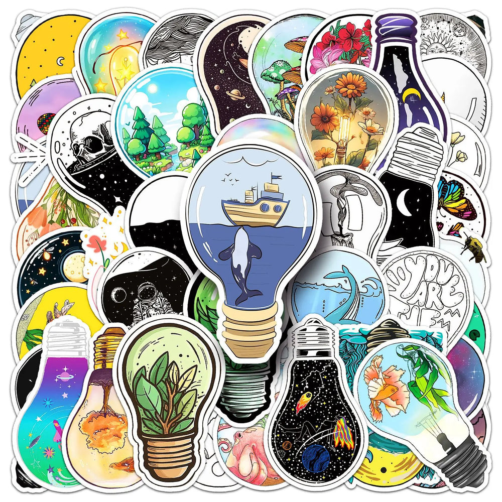 Light Bulb Graffiti Stickers 10/30/50PCS DIY Laptop Bike Luggage Skateboard Wall Decals Kids Gifts (Online Order Only)