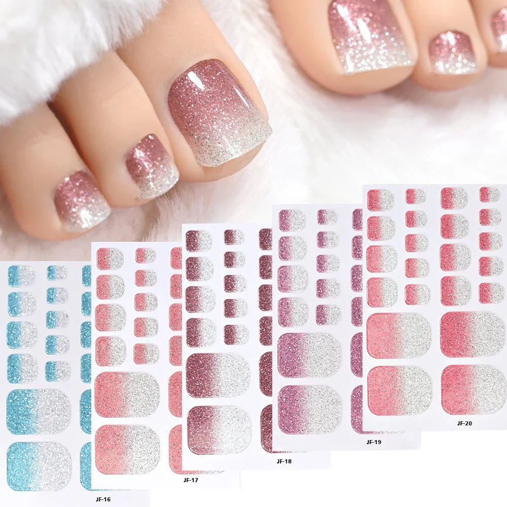 110Pcs 5Sheets Toe Nail Press On Nails Stickers Glitter Gradient Diamond Short Square Shape Toenails Wraps False Toe Nail Patch* (ONLINE ORDER ONLY)