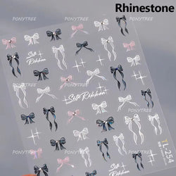 White Black Pink Bowknot Lace Star Pearl Tassel Pendant Shiny 5D Embossed Relief Self Adhesive Nail Art Stickers Manicure Decals (ONLINE ORDER ONLY)