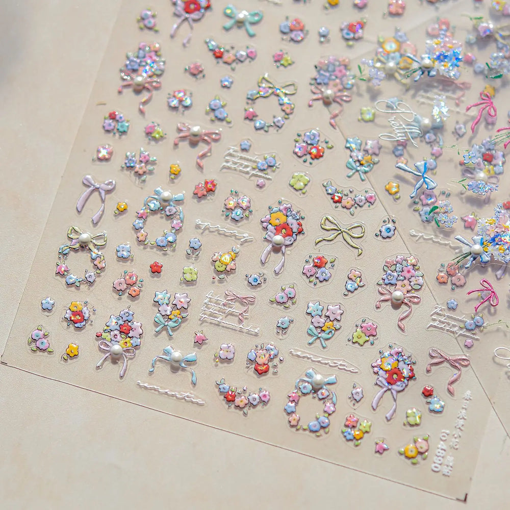 Colourful Field Bouquet Flower Spring Field Violet Daisy Bowknot Butterfly 5D Relief Adhesive Nail Art Stickers Manicure Decals (ONLINE ORDER ONLY)