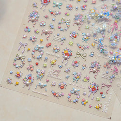 Colourful Field Bouquet Flower Spring Field Violet Daisy Bowknot Butterfly 5D Relief Adhesive Nail Art Stickers Manicure Decals (ONLINE ORDER ONLY)