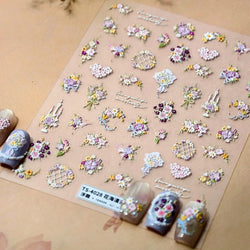 Romantic Flowers Bouquet Butterfly Rose Bowknot Candlestick Wreath Love Heart 5D Self Adhesive Nail Art Stickers Manicure Decals (Online Order Only)