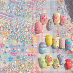 Chic Lavender Tulip Flower Bowknot Totem Center Symmetric Pattern Daisy Line Gird Self Adhesive Nail Art Stickers Manicure Decal (ONLINE ORDER ONLY)