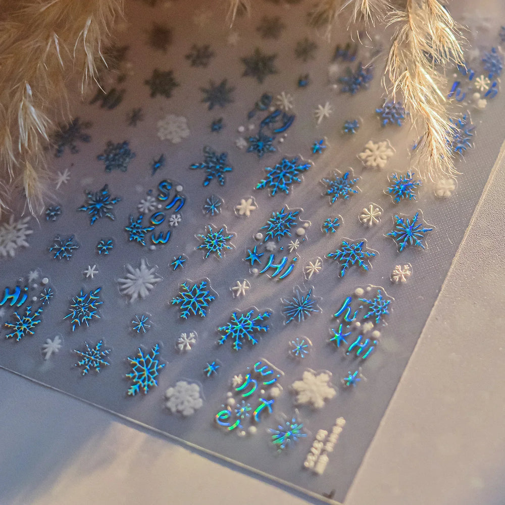 Dressy Embossment Colorful Gradient Snowflakes Laser Silver Christmas Tree Winter Bowknot Santa Nail Art Stickers Manicure Decal (Online Order Only)